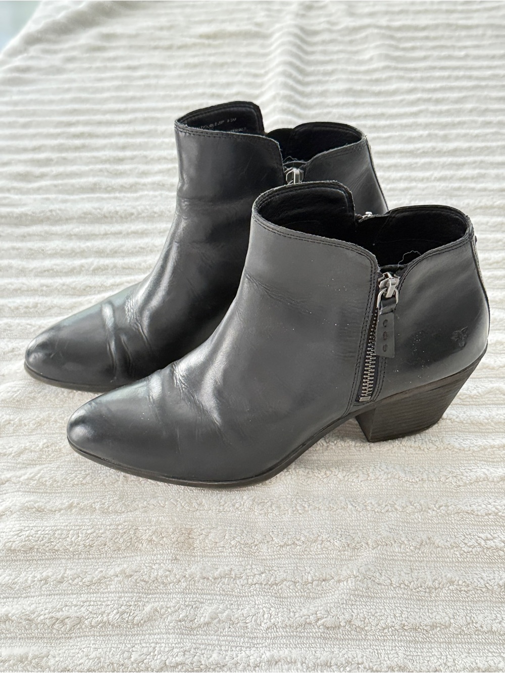 Frye Women's Black Leather Ankle Booties with Dual Side Zip